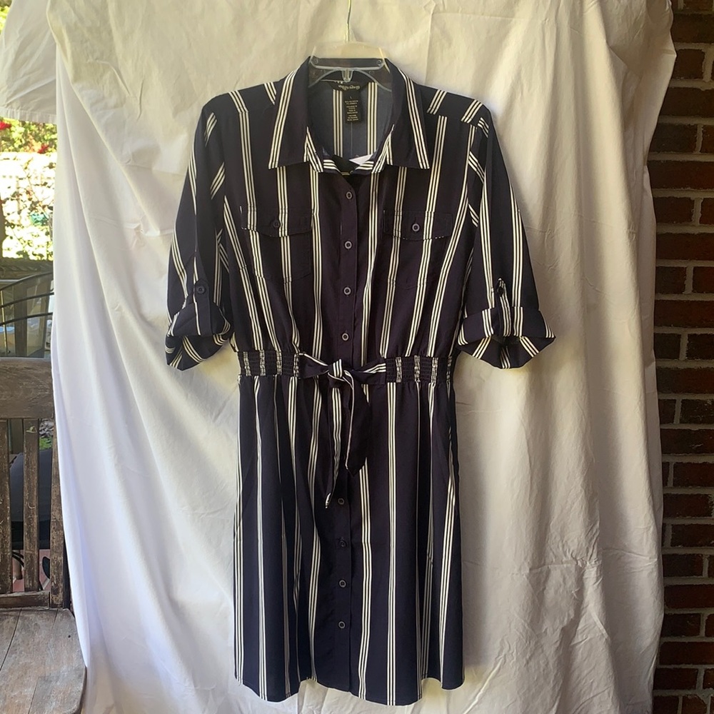 Navy and White Striped Dress